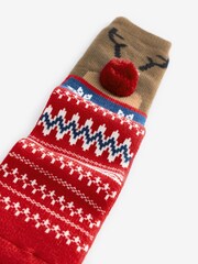 Red/Brown Christmas Rudolph Slipper Socks 1 Pack - Image 5 of 5