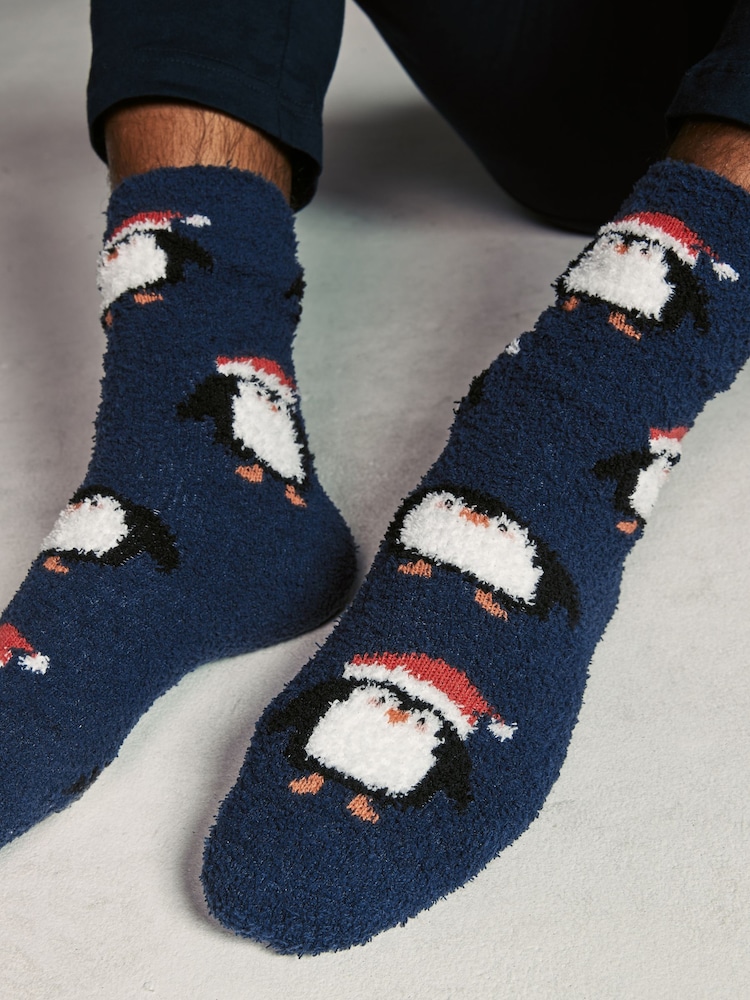 Navy Blue Penguin Cosy Christmas Bed Socks 2 Pack - Image 2 of 8