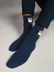 Navy Blue Penguin Cosy Christmas Bed Socks 2 Pack - Image 3 of 8