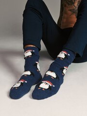 Navy Blue Penguin Cosy Christmas Bed Socks 2 Pack - Image 4 of 8