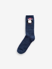 Navy Blue Penguin Cosy Christmas Bed Socks 2 Pack - Image 6 of 8