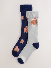 Navy/Grey 2 Pack Christmas Hamish Heavyweight Socks - Image 1 of 6
