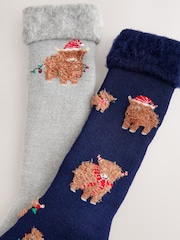 Navy/Grey 2 Pack Christmas Hamish Heavyweight Socks - Image 5 of 6