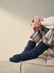 Blue Cable Knitted Slipper Socks 1 Pack - Image 1 of 4