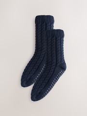 Blue Cable Knitted Slipper Socks 1 Pack - Image 2 of 4