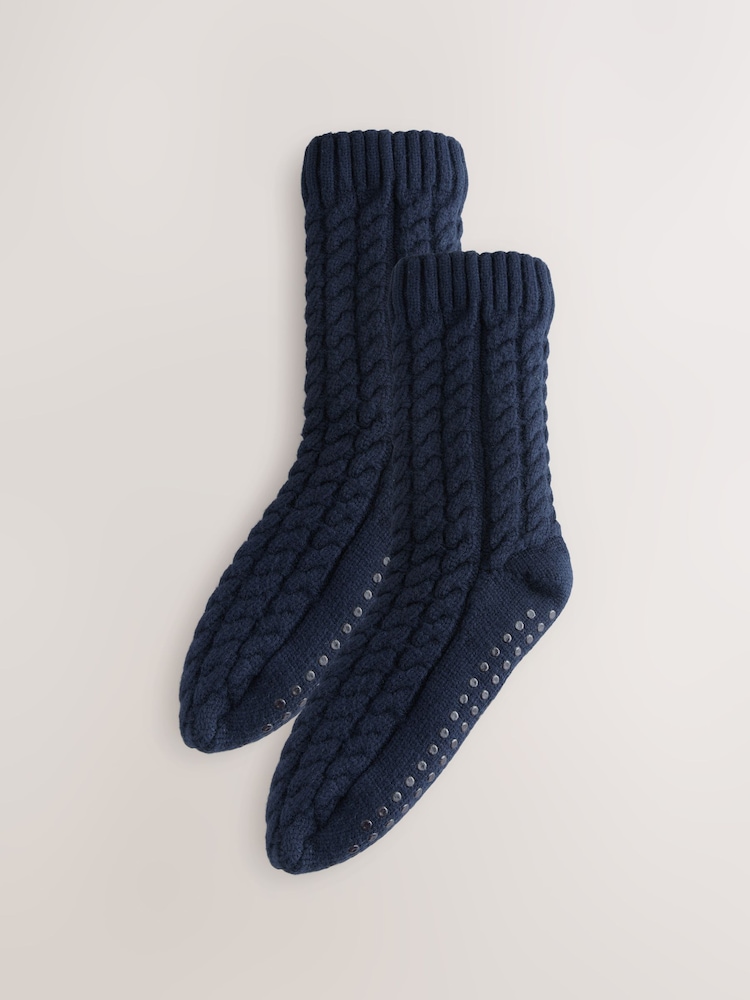 Blue Cable Knitted Slipper Socks 1 Pack - Image 2 of 4