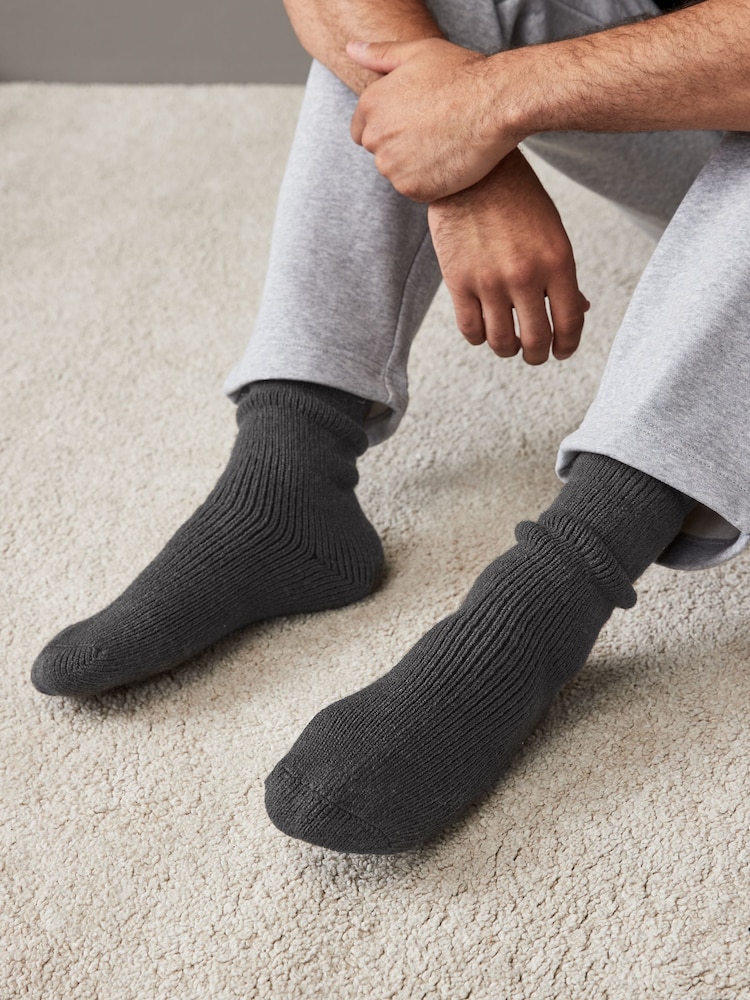 Charcoal Grey Cosy Lined Lounge Sock 1 Pack - Image 1 of 4