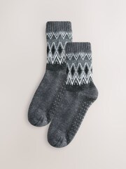 Grey Fairisle Pattern Knitted Slipper Socks 1 Pack - Image 2 of 4