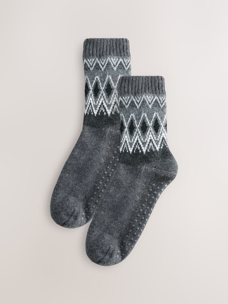 Grey Fairisle Pattern Knitted Slipper Socks 1 Pack - Image 2 of 4
