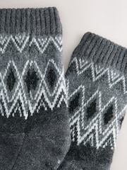 Grey Fairisle Pattern Knitted Slipper Socks 1 Pack - Image 3 of 4