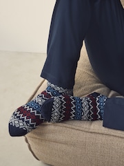 Red/Blue Fairlisle Knitted Slipper Socks 1 Pack - Image 1 of 4