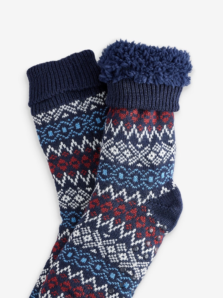 Red/Blue Fairlisle Knitted Slipper Socks 1 Pack - Image 2 of 4