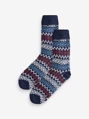 Red/Blue Fairlisle Knitted Slipper Socks 1 Pack - Image 3 of 4