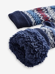 Red/Blue Fairlisle Knitted Slipper Socks 1 Pack - Image 4 of 4