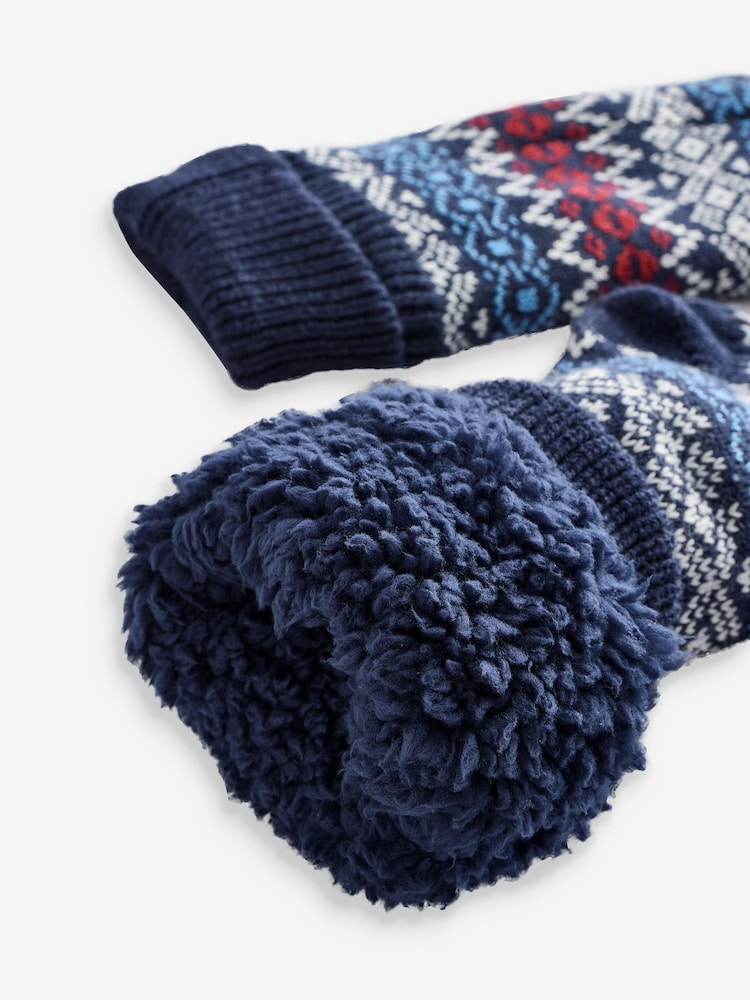Red/Blue Fairlisle Knitted Slipper Socks 1 Pack - Image 4 of 4