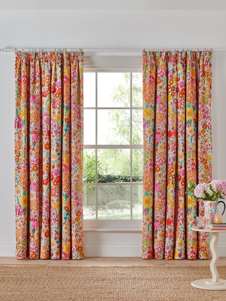Lucy Tiffney Floral Pencil Pleat Campion Blackout Lined Curtains - Image 1 of 3