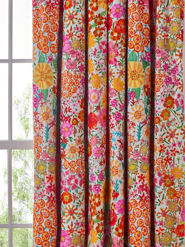 Lucy Tiffney Floral Pencil Pleat Campion Blackout Lined Curtains - Image 2 of 3