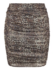 Yours Curve Brown LONDON Leopard Print Gathered Mesh Skirt - Image 5 of 5