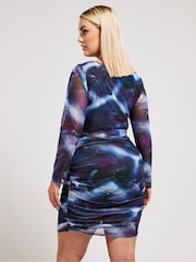 Yours Curve Purple LONDON Leopard Print Gathered Mesh Skirt - Image 3 of 5