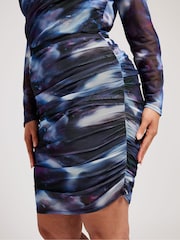 Yours Curve Purple LONDON Leopard Print Gathered Mesh Skirt - Image 4 of 5