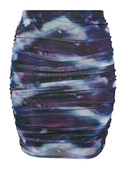 Yours Curve Purple LONDON Leopard Print Gathered Mesh Skirt - Image 5 of 5
