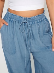 Yours Curve Blue Chambray Wide Leg Pull-Ons Trousers - Image 4 of 5