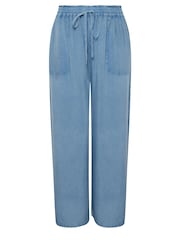 Yours Curve Blue Chambray Wide Leg Pull-Ons Trousers - Image 5 of 5