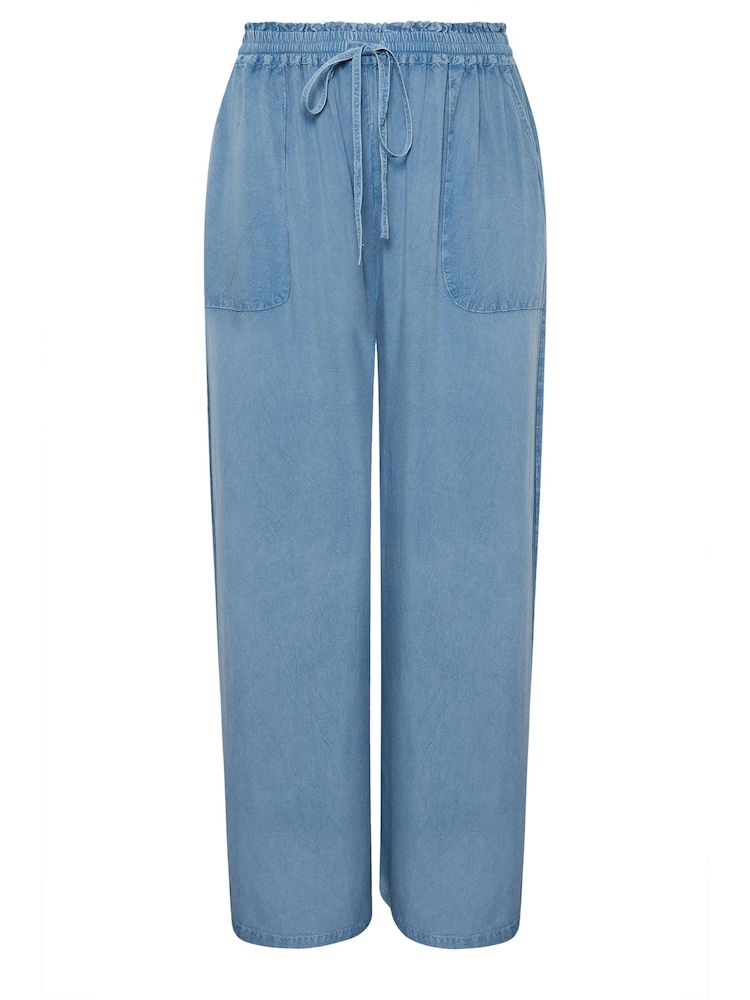 Yours Curve Blue Chambray Wide Leg Pull-Ons Trousers - Image 5 of 5