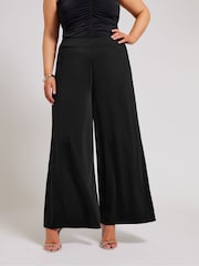 Yours Curve Black Slinky Wide Leg Trousers - Image 1 of 5