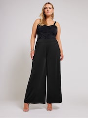 Yours Curve Black Slinky Wide Leg Trousers - Image 2 of 5