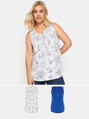 Yours Curve Blue & White Pintuck Henley 100% Cotton Vest Tops 2 Pack - Image 1 of 6