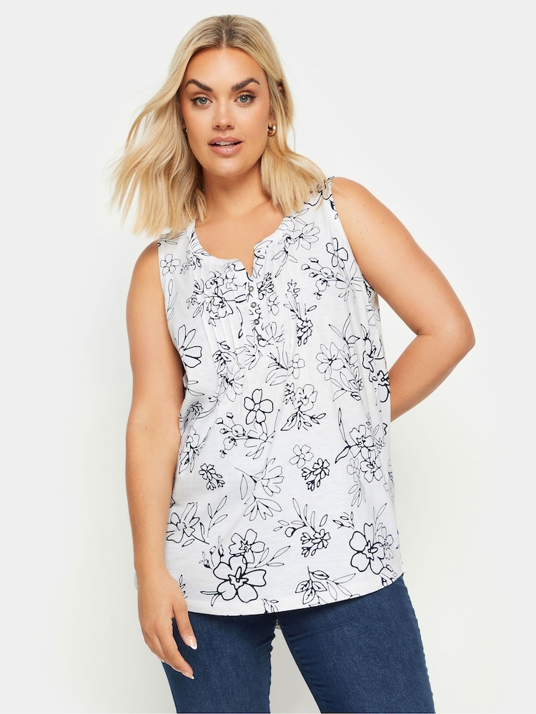 Yours Curve Blue & White Pintuck Henley 100% Cotton Vest Tops 2 Pack - Image 2 of 6
