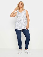 Yours Curve Blue & White Pintuck Henley 100% Cotton Vest Tops 2 Pack - Image 3 of 6
