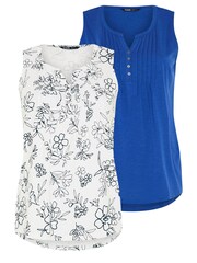 Yours Curve Blue & White Pintuck Henley 100% Cotton Vest Tops 2 Pack - Image 6 of 6