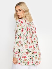 Yours Curve White Tropical Print Tie Front Crochet Top - Image 3 of 5