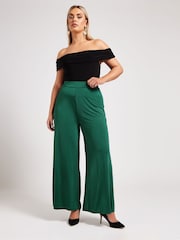 Yours Curve Green Slinky Wide Leg Trousers - Image 2 of 6