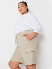 Yours Curve Natural Charcoal Grey Cargo Jogger Shorts - Image 1 of 5
