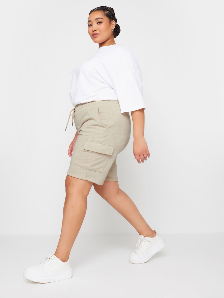 Yours Curve Natural Charcoal Grey Cargo Jogger Shorts - Image 2 of 5