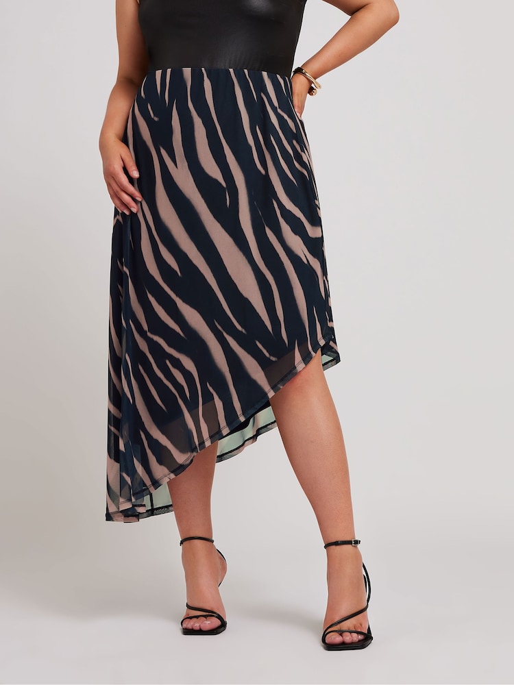 Yours Curve Black Asymetric Mesh Skirt - Image 1 of 5 Yours Curve Black Asymetric Mesh Skirt - Image 1 of 5