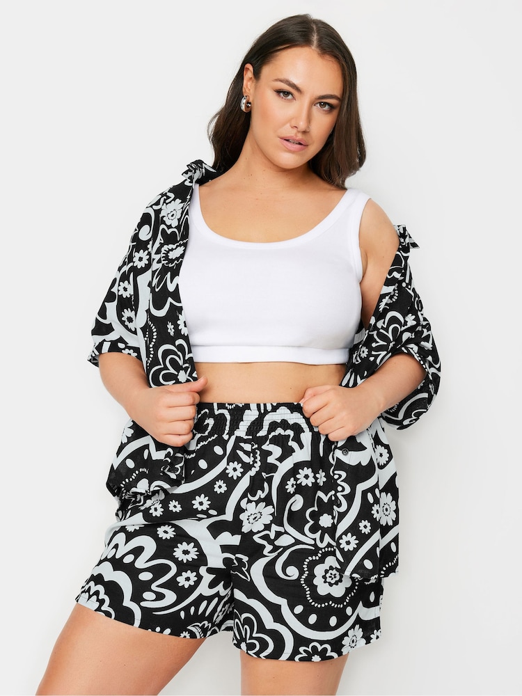 Черный - Yours Curve Limited Collection Абстрактный принт шорты с лентой - Image 1 of 5