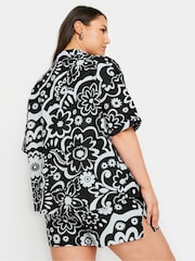 Черный - Yours Curve Limited Collection Абстрактный принт шорты с лентой - Image 3 of 5