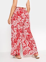 Yours Curve Red Floral Print Crinkle Drawstring Trousers - Image 2 of 5