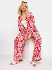 Yours Curve Red Floral Print Crinkle Drawstring Trousers - Image 3 of 5
