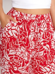 Yours Curve Red Floral Print Crinkle Drawstring Trousers - Image 4 of 5