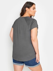 Yours Curve Grey 100% Cotton California Laser Cut T-Shirt - Image 3 of 5