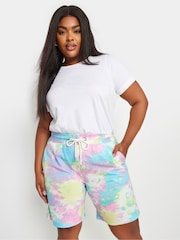 Yours Curve Pink Tie Dye Joggers Shorts - Image 1 of 5