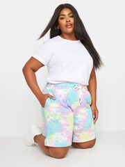 Yours Curve Pink Tie Dye Joggers Shorts - Image 4 of 5