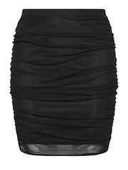 Yours Curve Black LONDON Leopard Print Gathered Mesh Skirt - Image 5 of 5