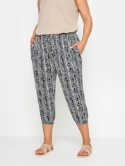 Yours Curve Blue Cropped Harem Joggers - Image 1 of 5
