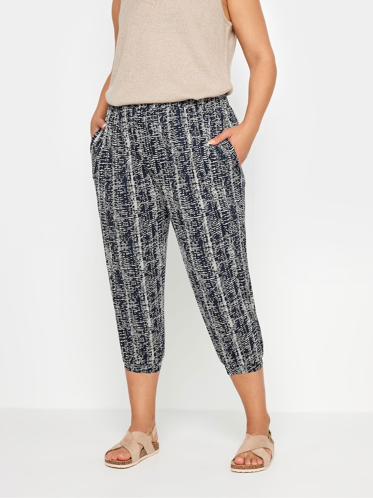 Yours Curve Blue Cropped Harem Joggers - Image 1 of 5